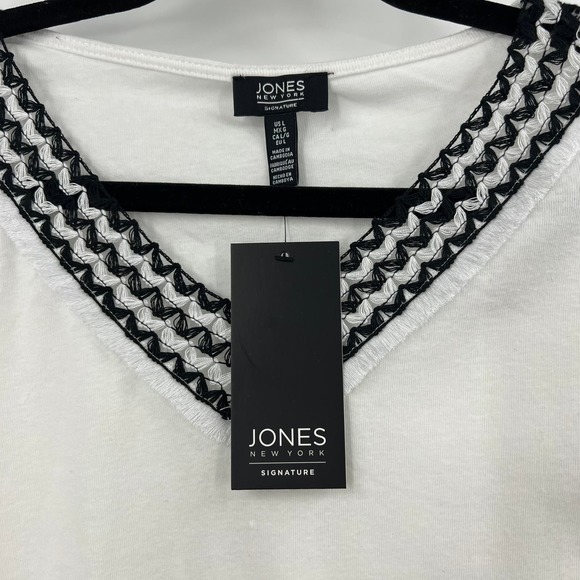Jones New York Signature White Short Sleeve Woven Vneckline Women's Large NWT - Picture 10 of 10